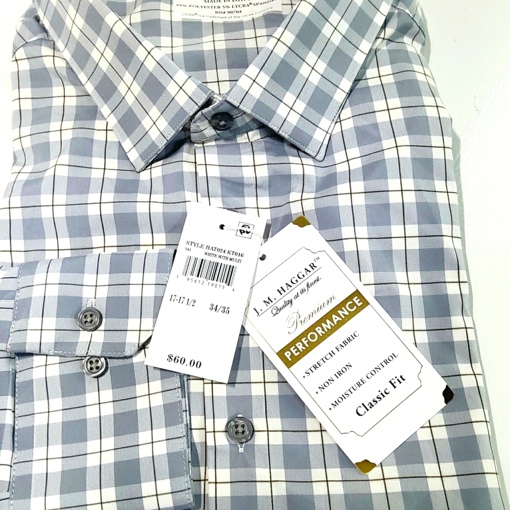 Haggar Mens Long Sleeve Stretch Fabric Shirt Classic Fit 17"-17 1/2" 34/35